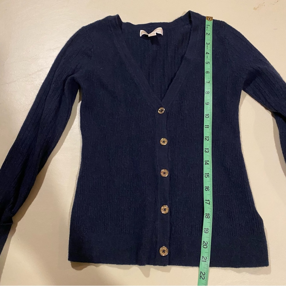 Michael Kors Cardigan Women’s Small Blue Wool Blend Sweater Button Down Ribbed - Picture 3 of 7